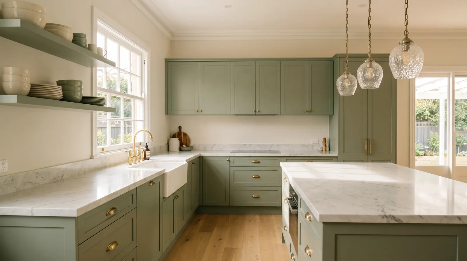 Kitchen after an end of lease clean — gleaming benchtops and cabinetry