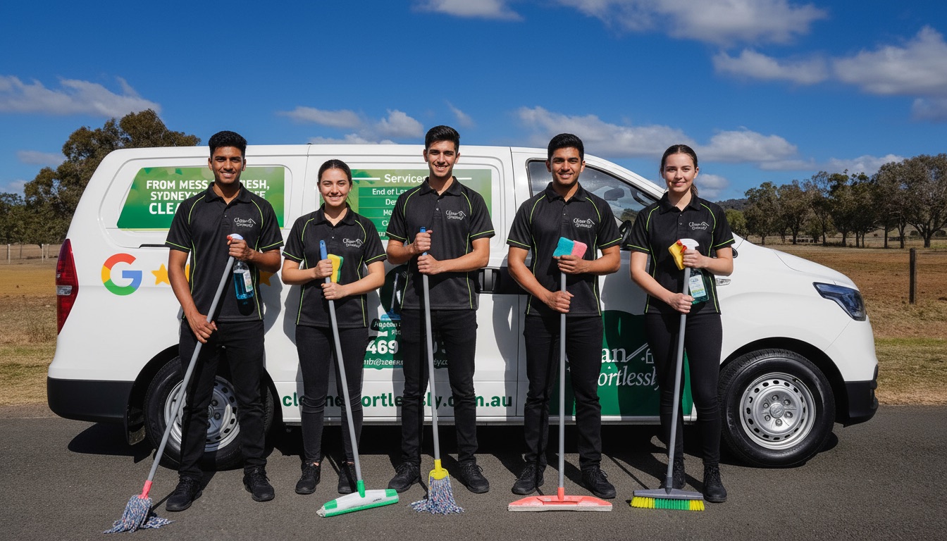 The Clean Effortlessly team in uniform in front of their branded Sydney van